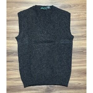 Clubfellow Mens 100% Shetland Wool V Neck Sweater Vest Dark Gray Size M